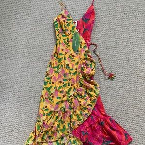FARM Rio mixed print wrap dress with ruffle. NWT